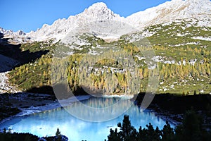 Autumn at Sorapis lake, Dolomites, Italy