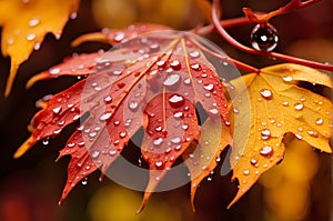 Autumn Splendor Close-up of a Rain-Kissed Maple Leaf