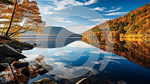 Autumn Splendor: Serene Fjord With Hickory Trees Reflecting Vibrant Colors