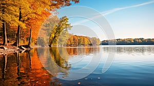 Autumn Splendor: Serene Lake Surrounded By Vibrant Chestnut Trees