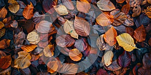 Autumn Splendor: Vibrant Fallen Leaves Carpeting the Forest Floor photo