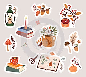 Autumn stickers collection with cute seasonal elements