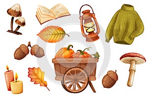 Autumn stickers set. Bundle of objects. Fall season