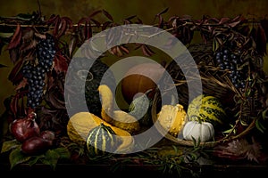 Autumn still life of colorful pumpkins