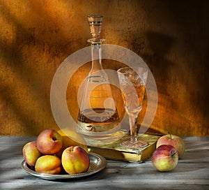 Autumn still life with fruit and drink