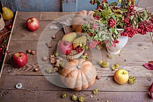 Autumn still life of fruit. fruit on the table