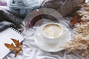 Autumn still life with  pumpkins and coffee