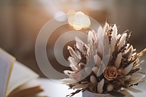 Autumn still life. Rustic style home decor. Still life details of living room. Autumn weekend concept. Fall home decoration.