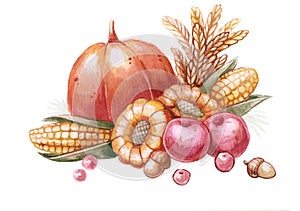 Autumn still life watercolor illustration.