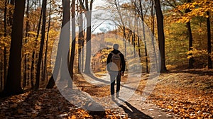 Autumn Stroll: A Young Man's Journey Through The Enchanting Forest photo