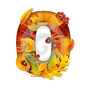 Autumn stylized alphabet. Digit 0