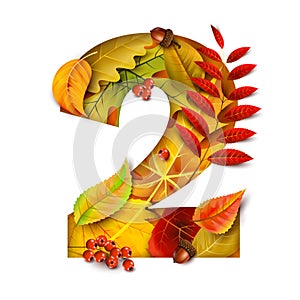 Autumn stylized alphabet. Digit 2