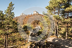 Autumn Sulovske skaly mountains in Slovakia with colorful forest and rock formations