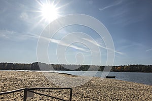 Autumn sun over the Zielona reservoir on the Mala Panew river