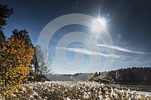 Autumn sun over the Zielona reservoir on the Mala Panew river