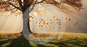Autumn Sunlight Through Golden Leaves Tree