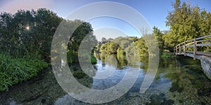 Autumn sunrise on the River Itchen - a famous chalk bed stream renowned for fly fishing - between Ovington and Itchen Abbas in