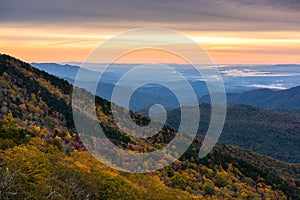 Autumn sunset over Blue Ridge Mountains