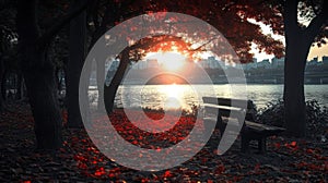 Autumn Sunset Park Bench