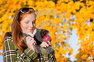 Autumn sunset park - red hair woman fashion