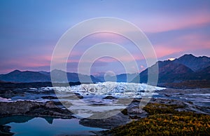 Autumn sunset pink and purple above the Matanuska Glacier in Alaska