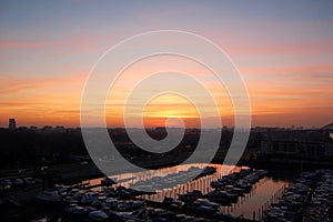 Autumn sunset at Rotterdam City Harbour