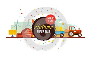 Autumn super sale. Agribusiness, agriculture and farming, organic products.