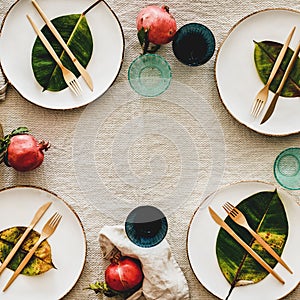 Autumn table styling or setting for holiday celebration, square crop