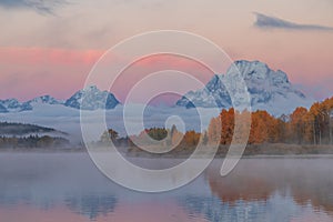 Autumn Teton Scenic Landscape Reflection at Sunrise