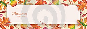 Autumn Text Space Banner with Handdrawn Dry Leaves