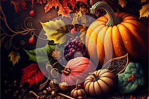 Autumn thanksgiving background, digital illustration artwork