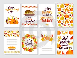 Autumn and Thanksgiving day set of greeting cards