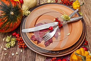 Autumn and Thanksgiving dinner place setting