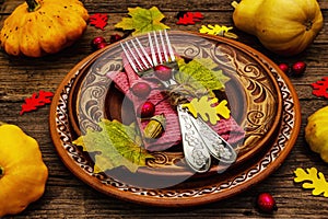 Autumn and Thanksgiving dinner place setting