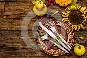 Autumn and Thanksgiving dinner place setting