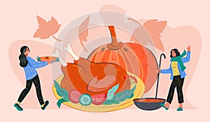 Autumn Thanksgiving or Halloween party or dinner card flat vector illustration