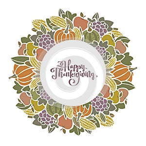 Autumn Thanksgiving harvest decorative frame with fruit and vegetables.