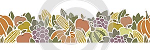 Autumn Thanksgiving harvest seamless border with fruit and vegetables.