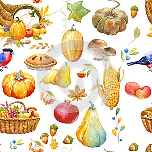 Autumn thanksgiving watercolor pattern