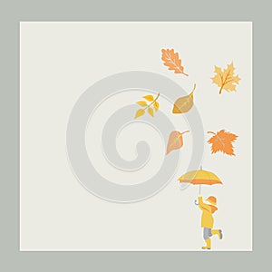 Autumn theme with the child on the gray backgraund