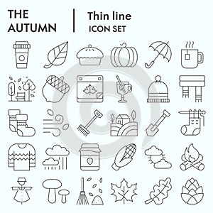 Autumn thin line icon set, Falling leaves season themed symbols collection, vector sketches, logo illustrations, web