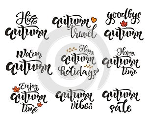 Autumn time lettering SET. Season quote, text. Typography Design for card, poster