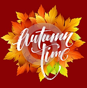 Autumn time seasonal banner design. Fall leaf. Vector illustration