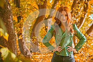 Autumn time, woman`s beauty and outfits