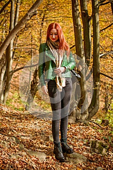 Autumn time, woman`s beauty and outfits