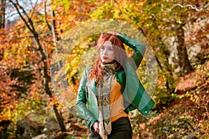 Autumn time, woman`s beauty and outfits