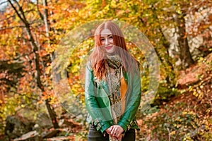 Autumn time, woman`s beauty and outfits