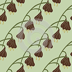 Autumn tones nature botanic seamless pattern with brown colored bell flowers ornament. Pastel background