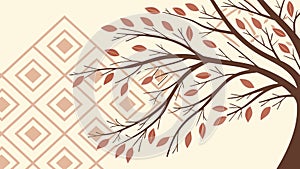 Autumn Tree Branch with Geometric Square Pattern Background, vector design Generative AI
