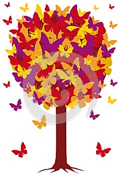 Autumn tree with butterfly leaves, vector